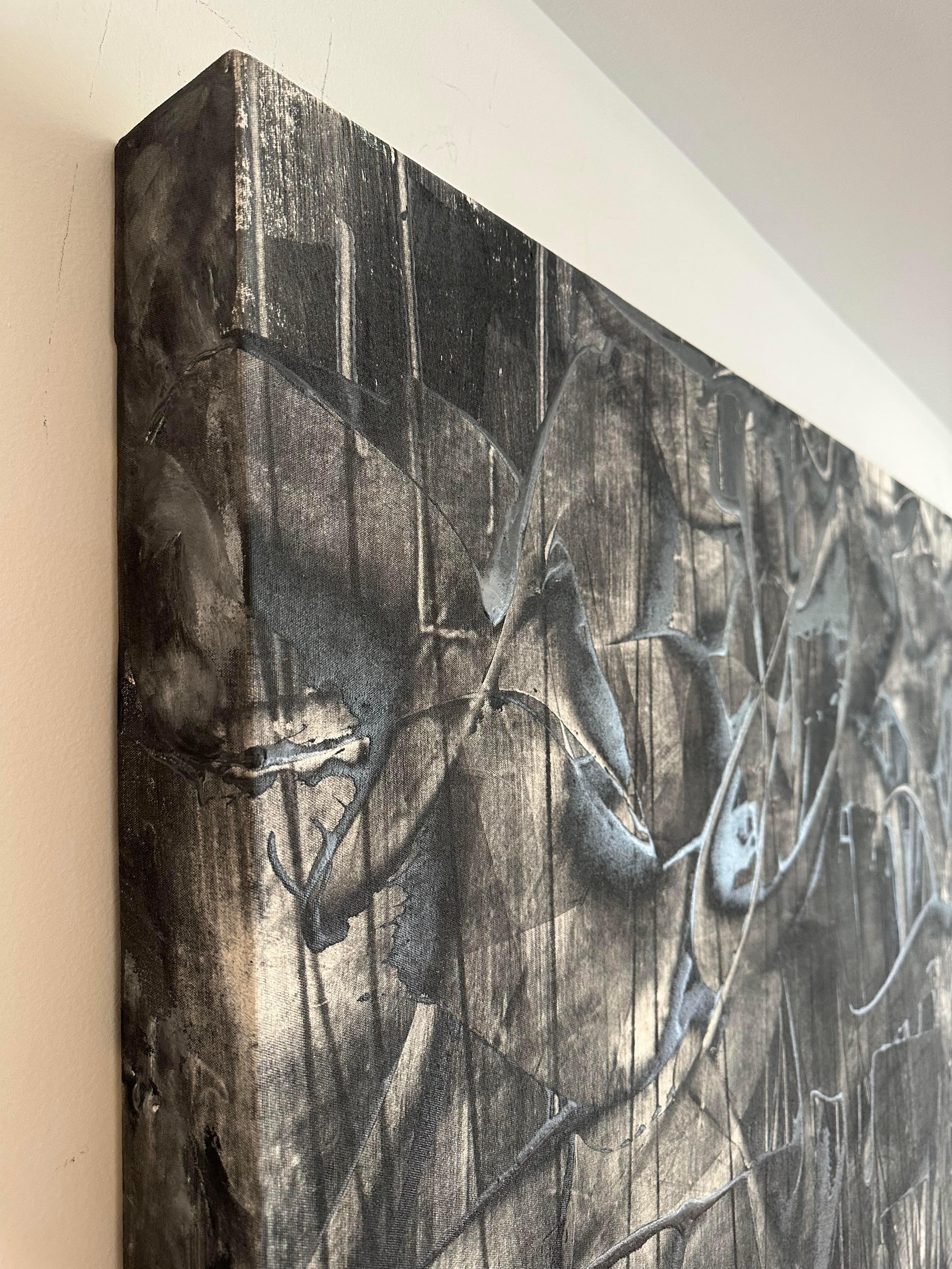 Paulo Machado Pintura acrílica contemporánea a gran escala - Movimiento gris nº 1 finales del siglo XX en venta