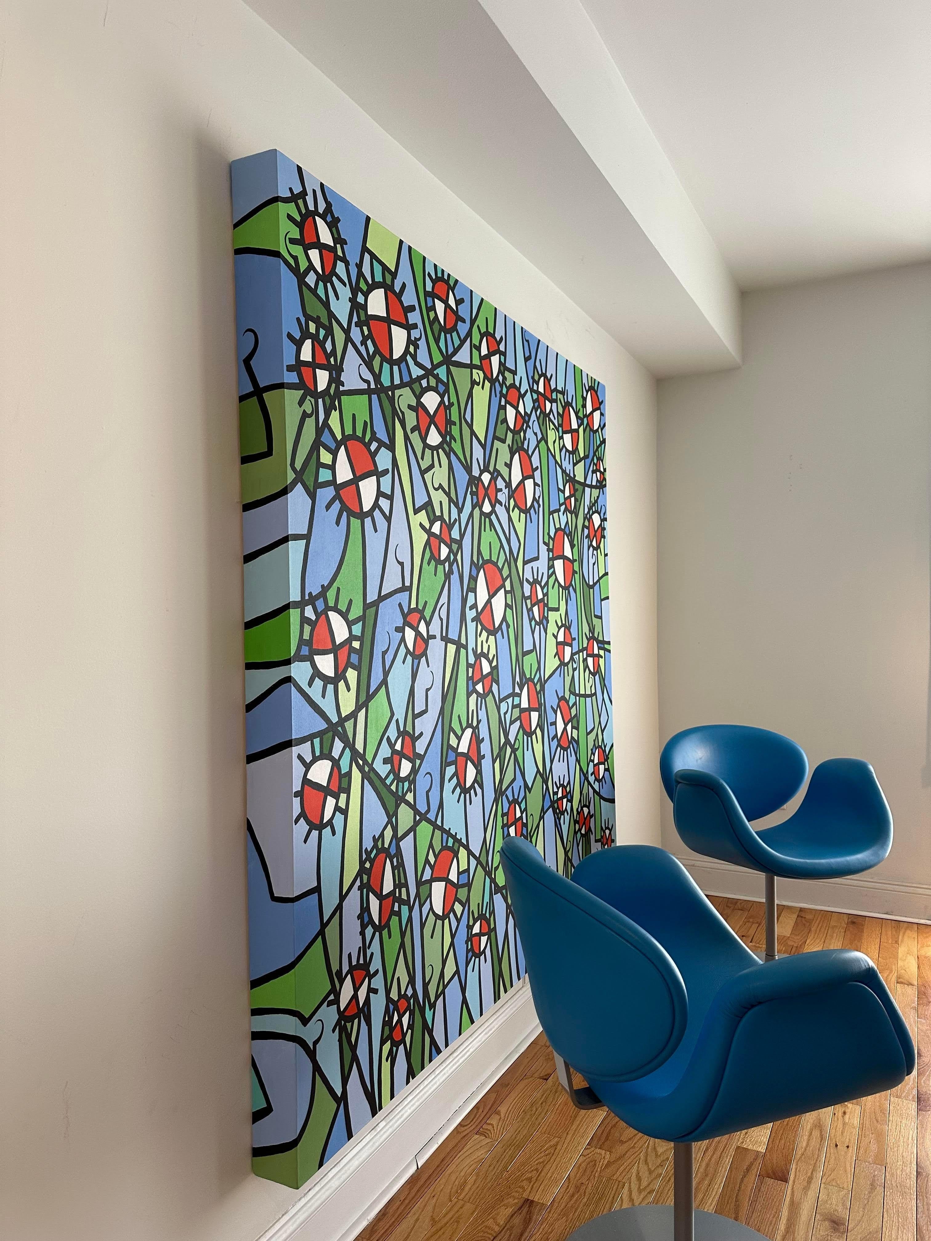 Paulo Machado Großformatiges zeitgenössisches Acrylgemälde - Giftige Mohnblumen im Angebot 1