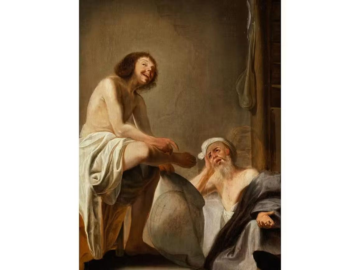 XVIIe siècle Par Paulus Bor Héraclite et Démocrite Huile sur panneau en vente 3