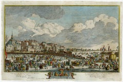 Antique Historical view of Rotterdam with ice skating scenery - Engraving - 18th Century