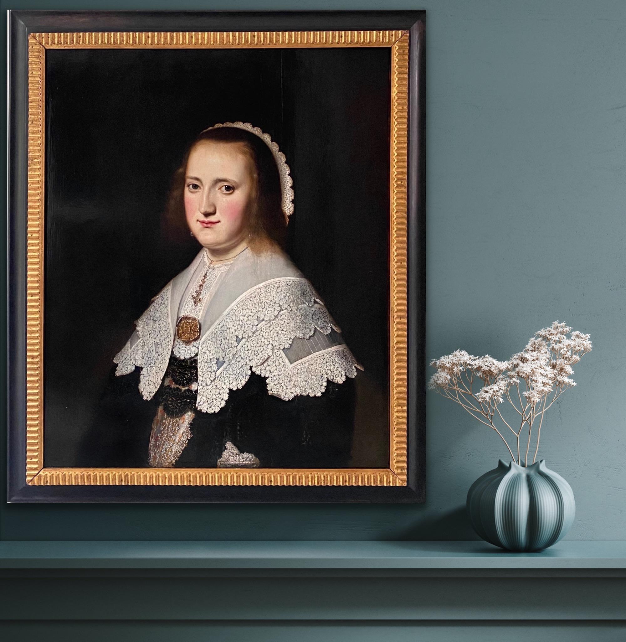 17th century Dutch Old Master Portait Painting of a lady with a lace collar 5