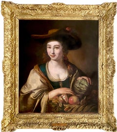 17th century Dutch painting - The fruit vendor - lady with a fruit basket - Love