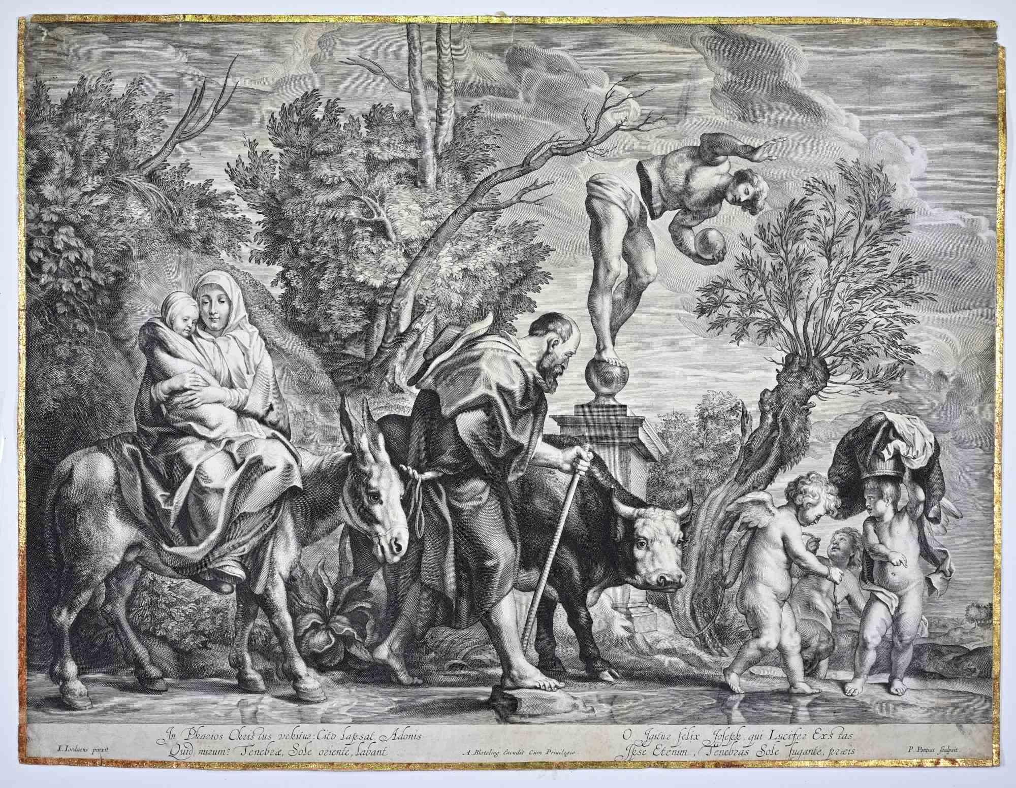 La Sacra Famiglia con Putti e... - Acquaforte di Paulus Pontius - XVII secolo