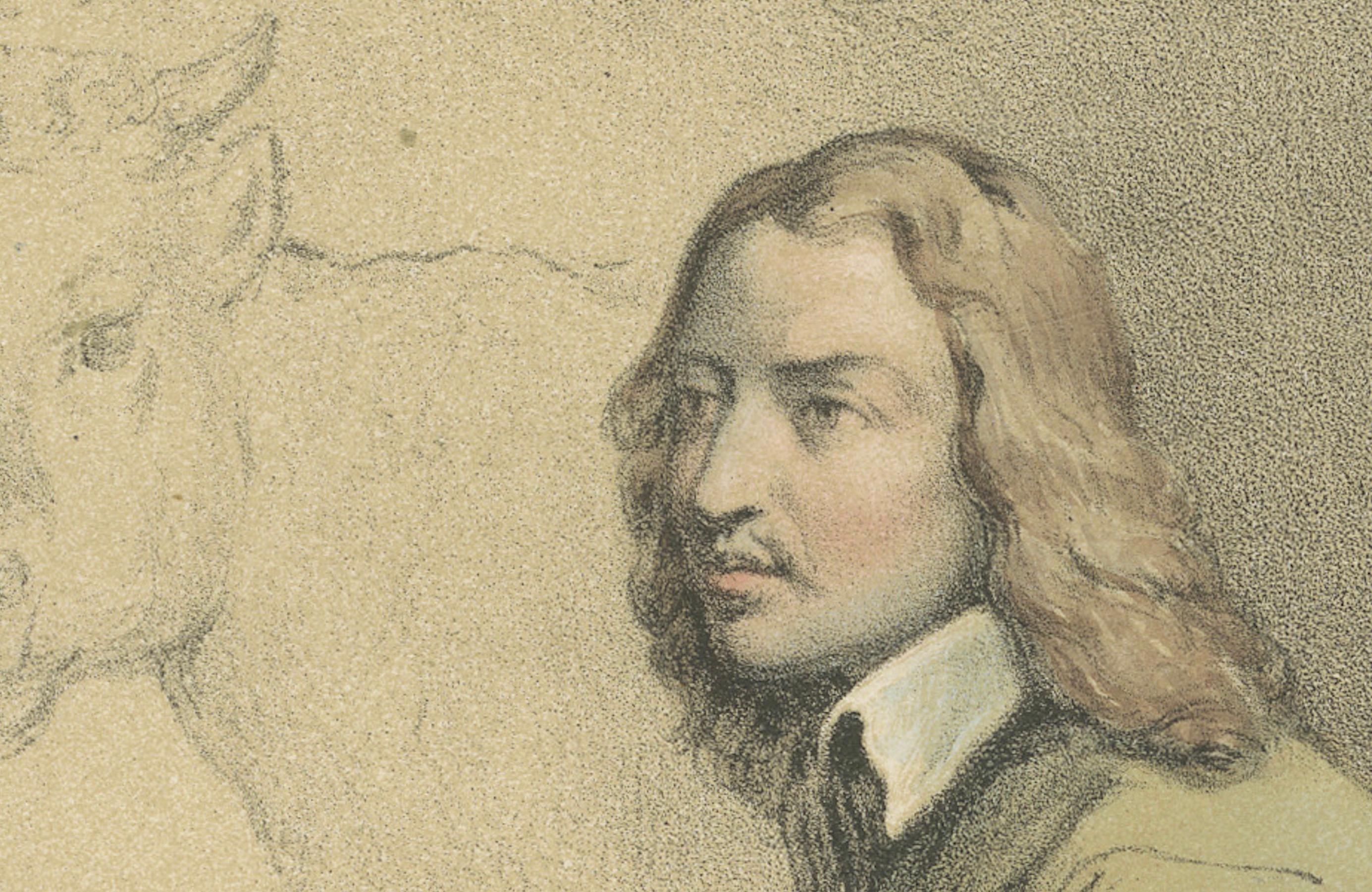 Paulus Potter - Niederländischer Tiermaler bei der Arbeit, handkolorierte Lithographie, ca.1850 (Papier) im Angebot