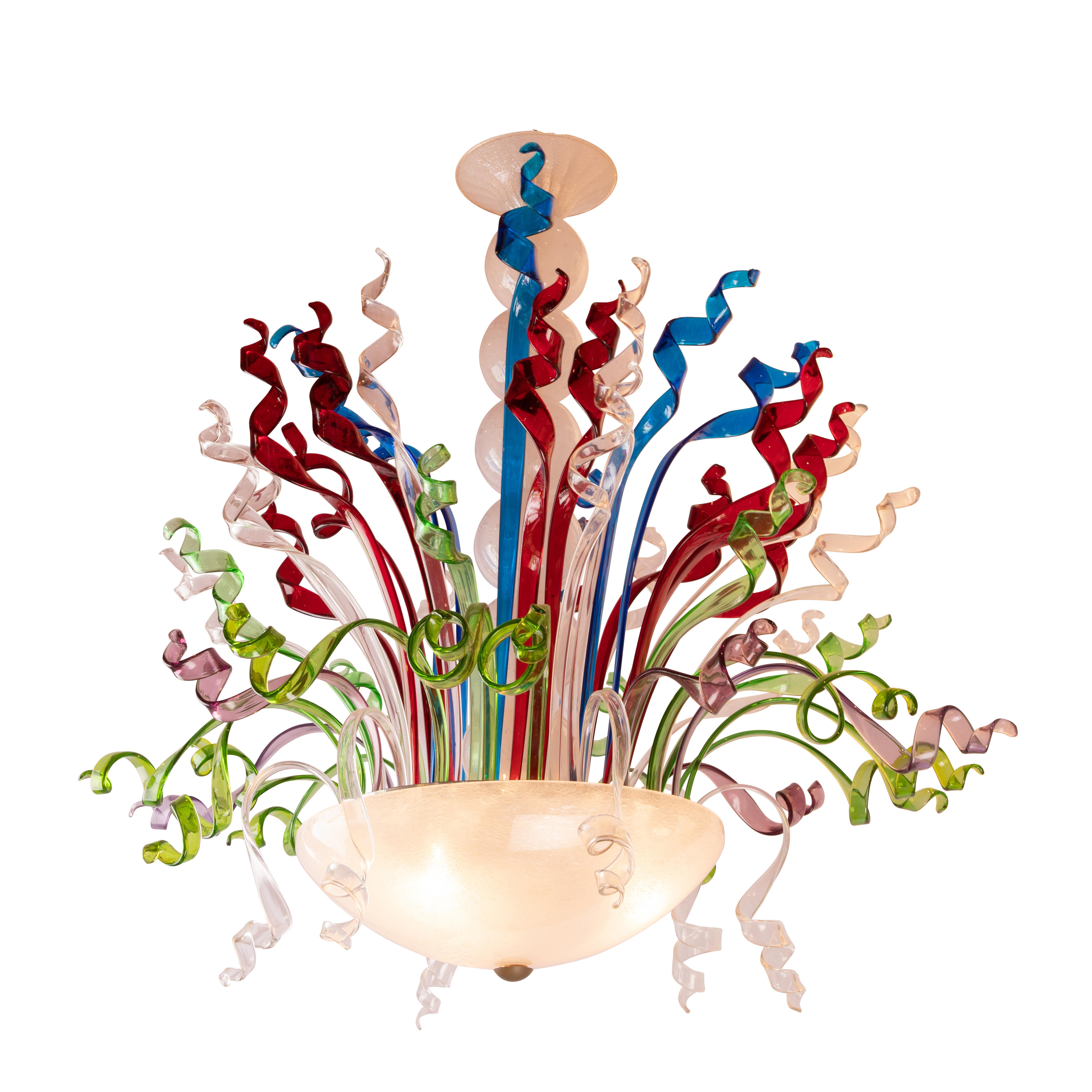 Moderne Pauly and C°, Murano Fireworks Fountain Chandelier, Blown Glass, Multi-Coloured en vente