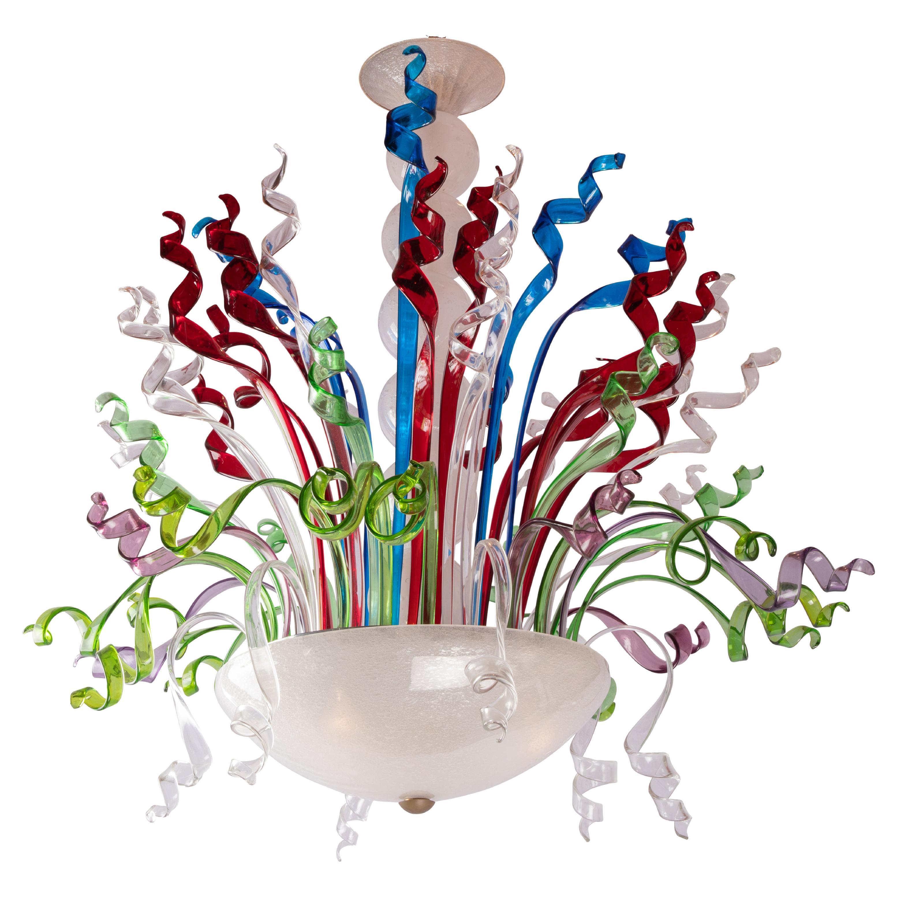 Pauly und C°, Murano-Feuerwerk-Brunnenleuchter, geblasenes Glas, mehrfarbig