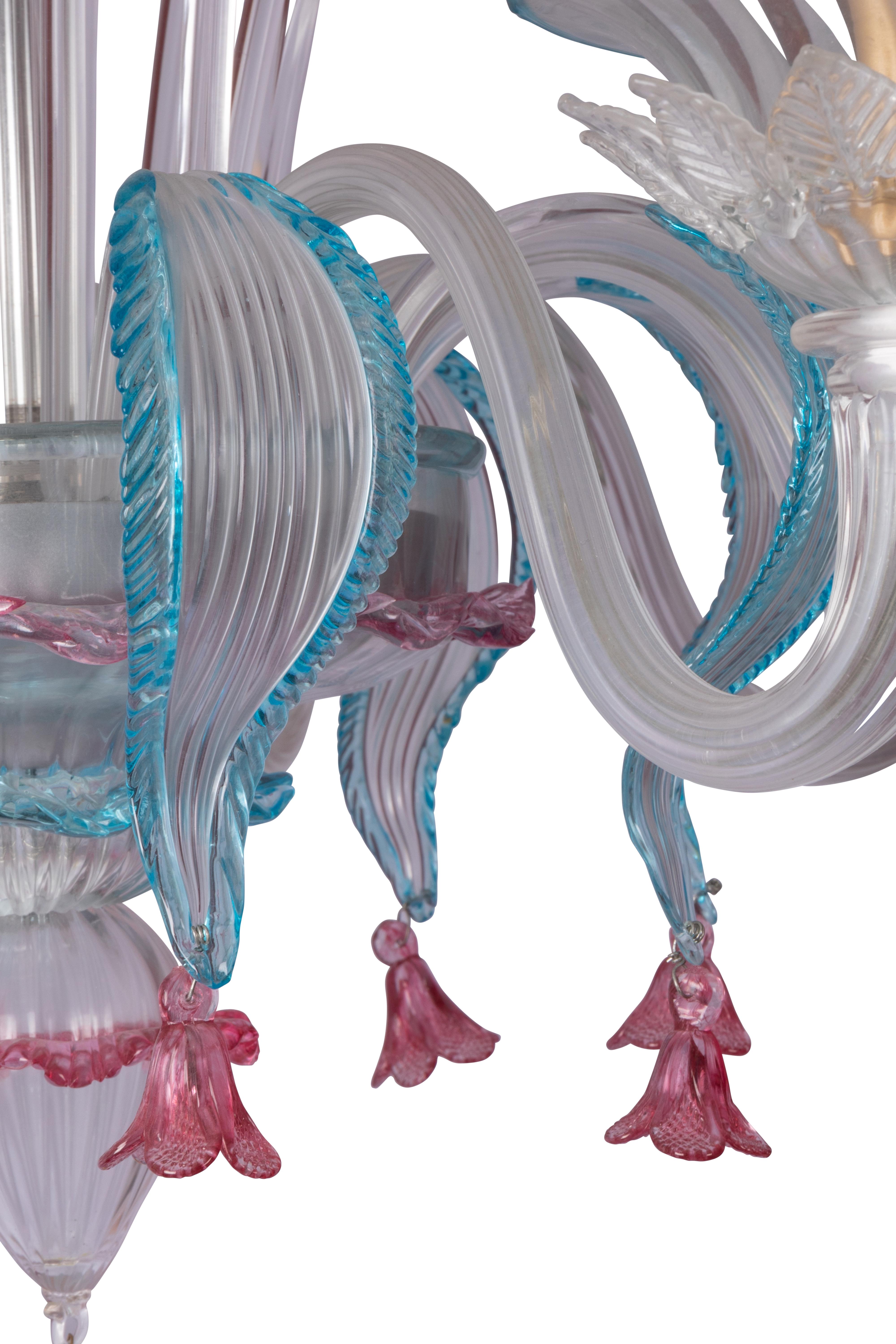 20th Century Pauly and C° Murano Pastoral Chandelier, Blue, Red, Orange, Pink, Yellow Crystal For Sale