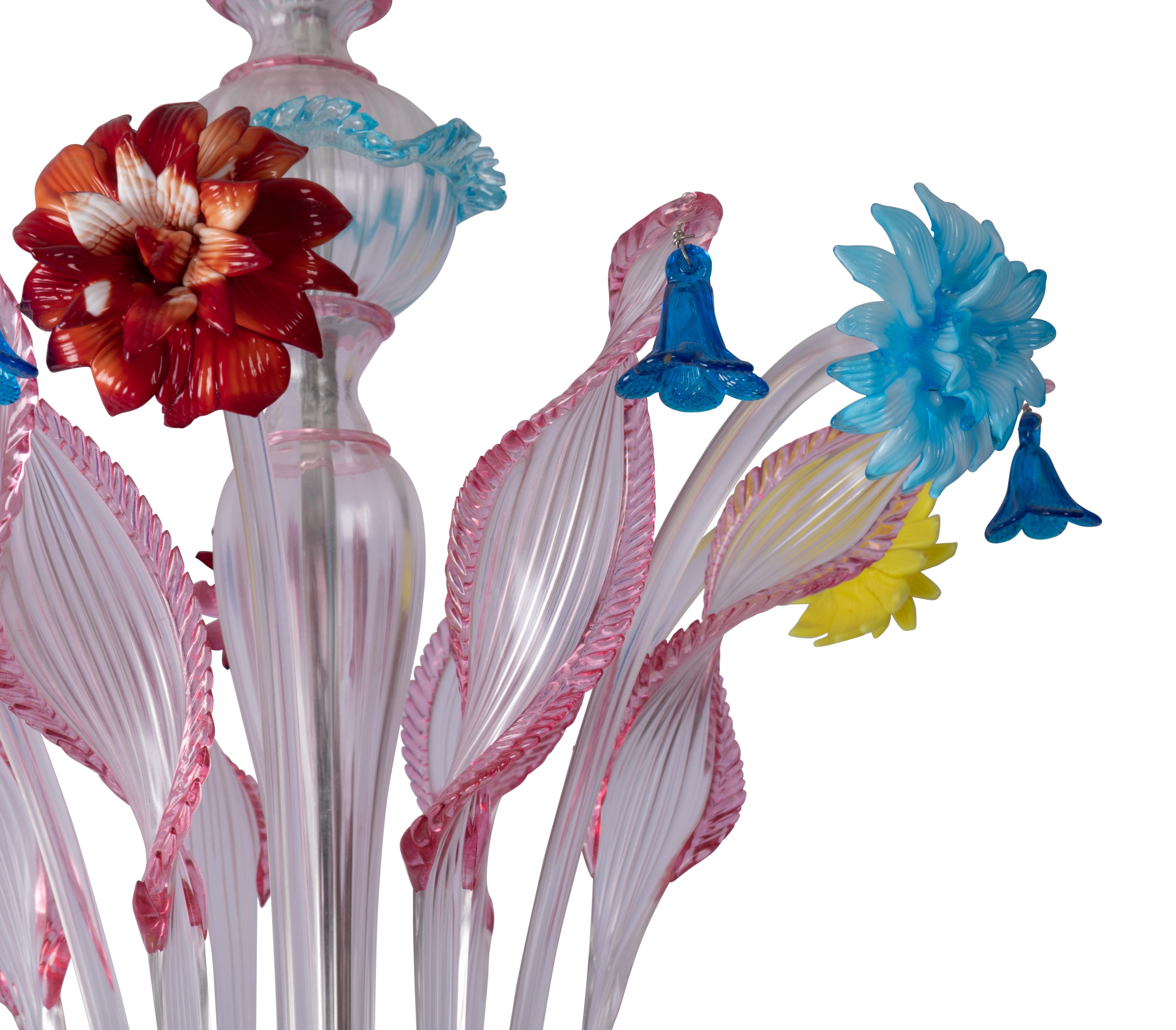 Murano Glass Pauly and C° Murano Pastoral Chandelier, Blue, Red, Orange, Pink, Yellow Crystal For Sale