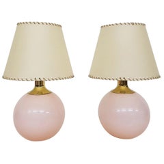 Pair of Venetian Pink Glass Table Lights by VeArt, Murano, Italy, 1960s