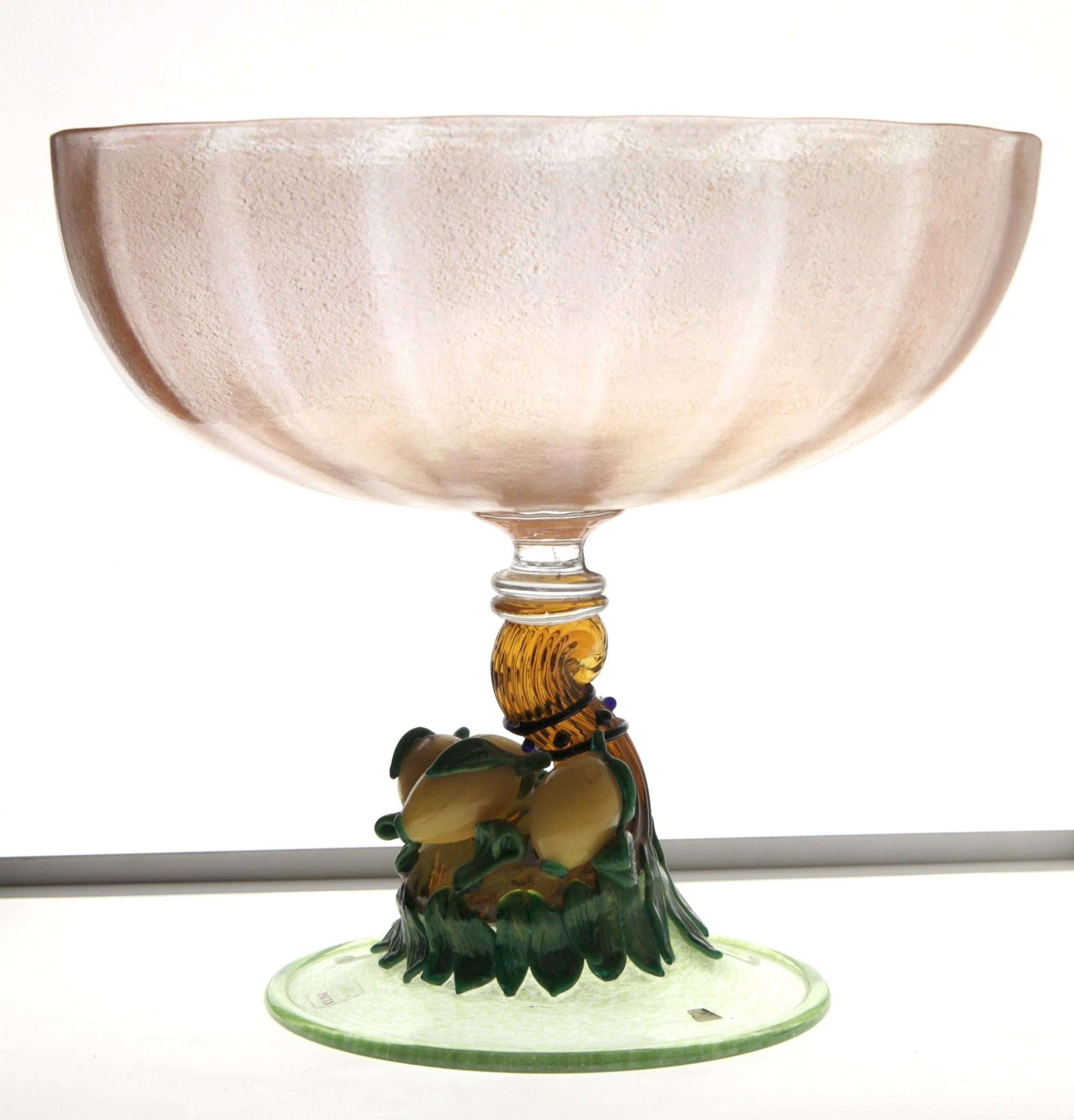 Mid-Century Modern Pauly Venice Cornucopia Footed Bowl, Murano Glass, Gold Leaf Applications, 1960s