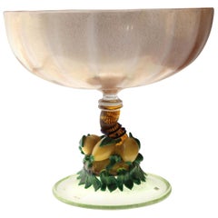 Vintage Pauly Venice Cornucopia Footed Bowl, Murano Glass, Gold Leaf Applications, 1960s