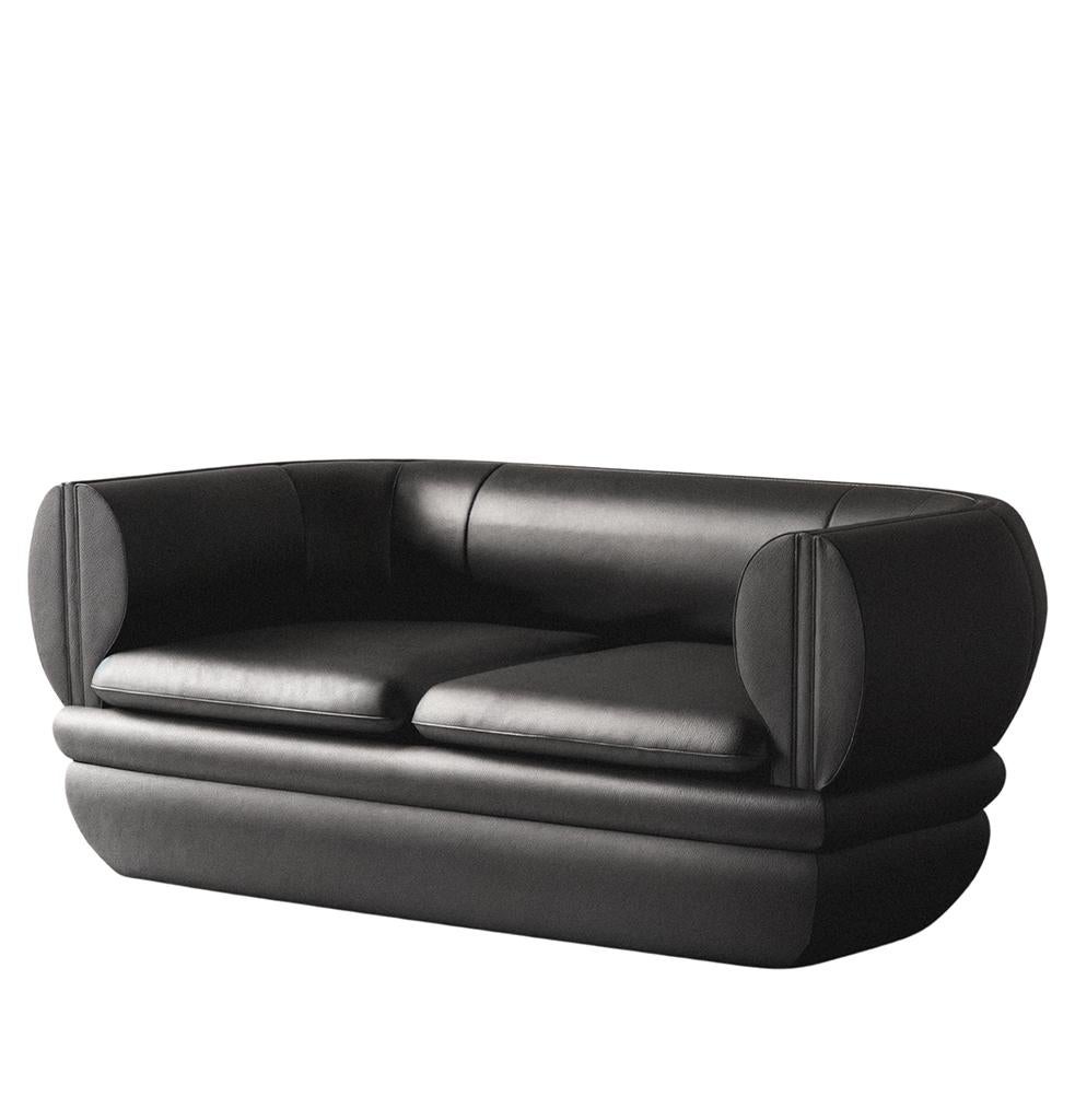Paus 2-Sitzer Sofa Schwarzes Leder von Hermhaus (Moderne der Mitte des Jahrhunderts) im Angebot