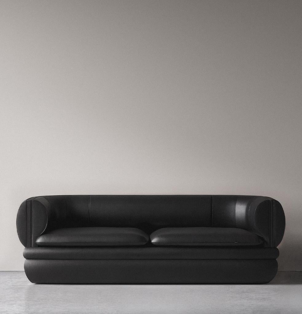 Paus 3-Sitzer Sofa Schwarzes Leder von Hermhaus (Moderne der Mitte des Jahrhunderts) im Angebot
