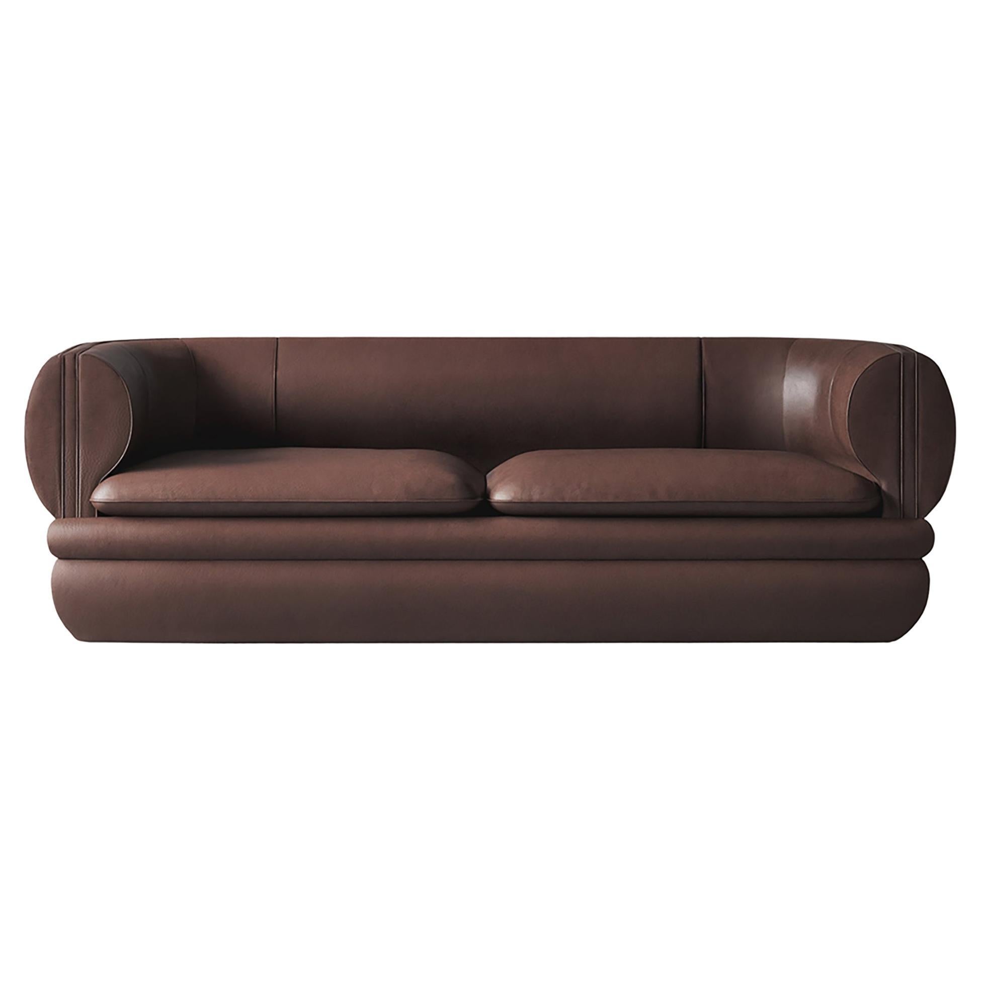 Divano a 3 posti Paus in pelle marrone di Hermhaus