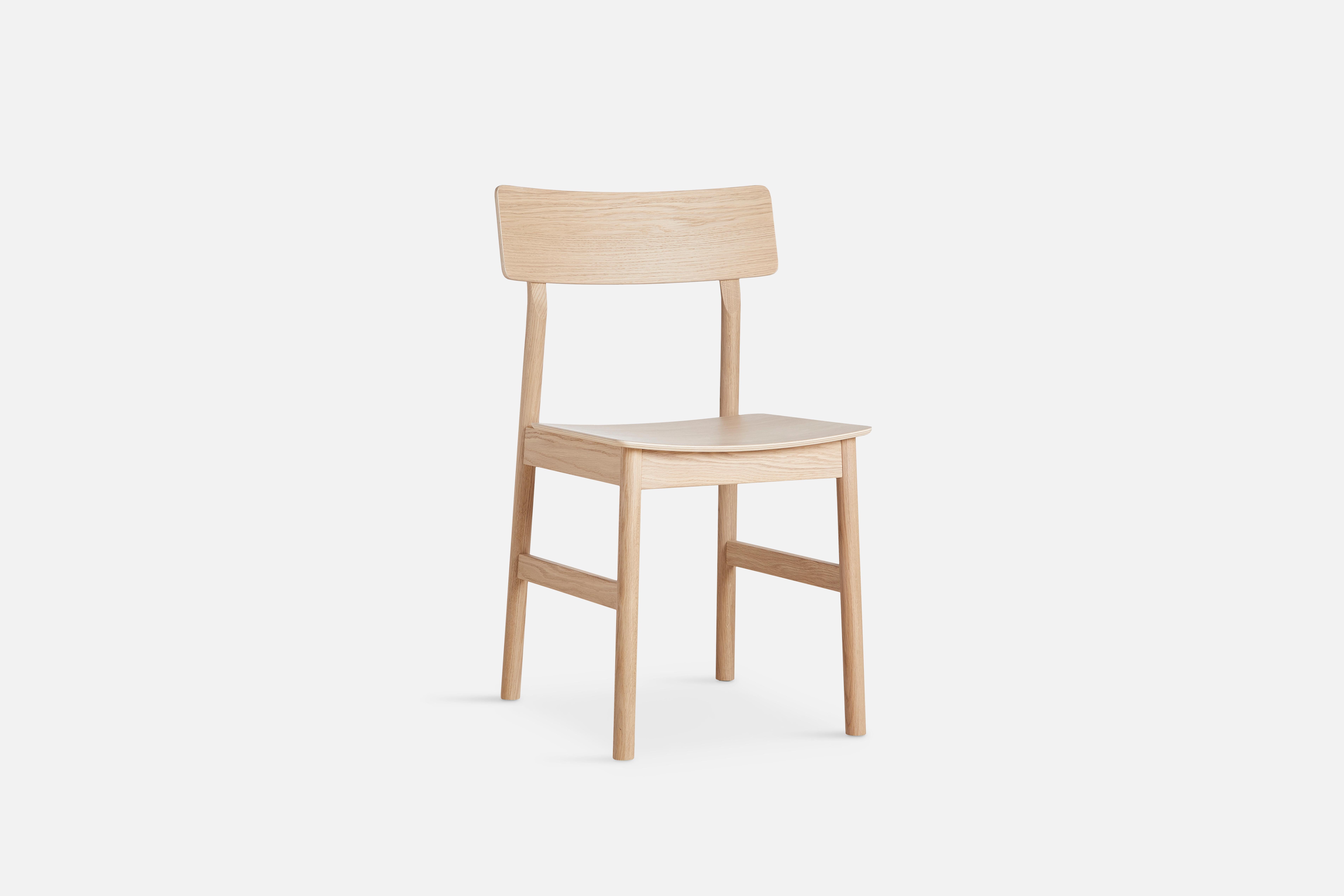 Pause white dining chair 2.0 by Kasper Nyman
Materials: Solid Oak, Plywood
Dimensions: D 47 x W 48 x H 80 cm
Also available in different colours and finishes.

The founders, Mia and Torben Koed, decided to put their 30 years of experience into