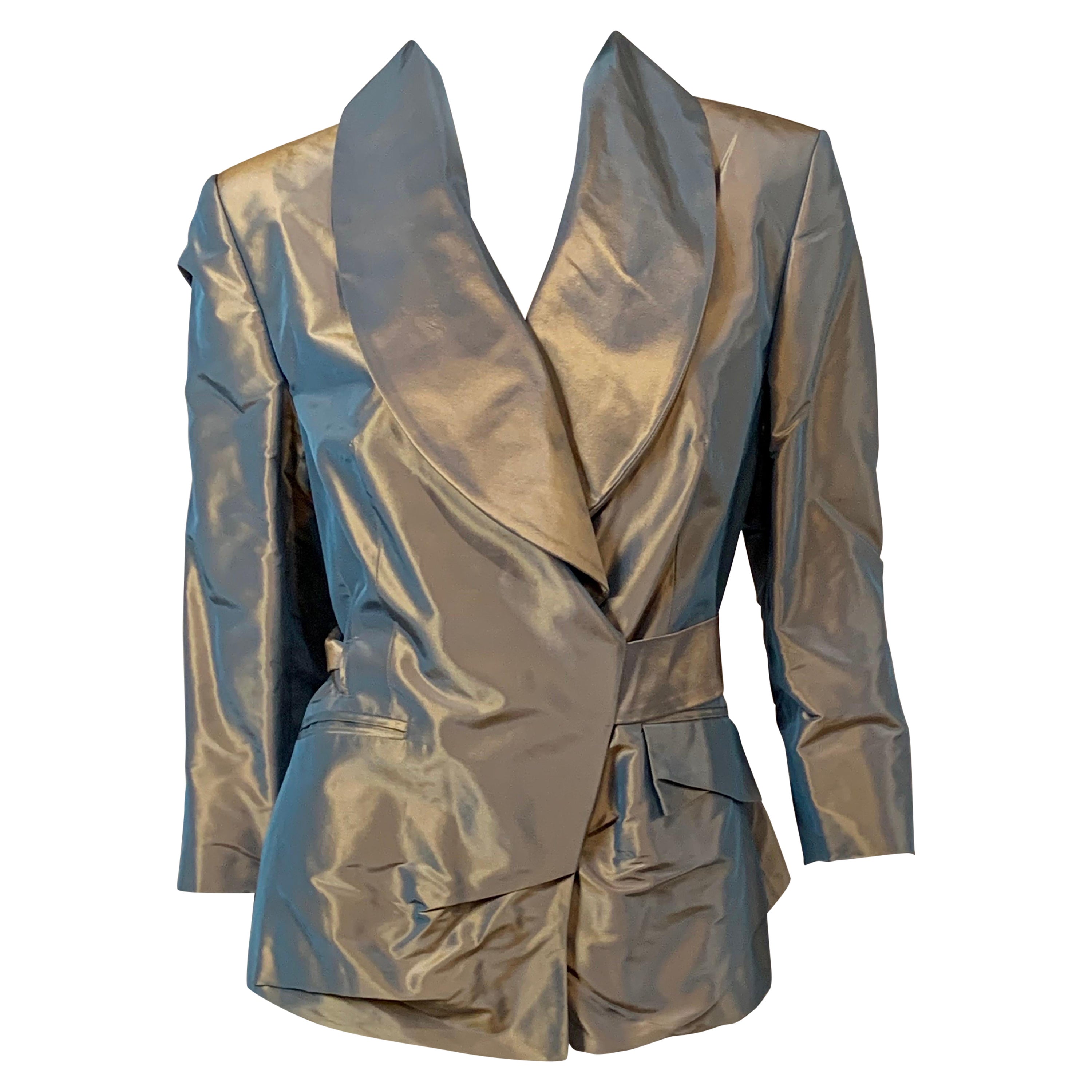 PAUW Amsterdam Chaqueta con cinturón de seda gris iridiscente  Nunca usado en venta