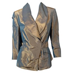 PAUW Amsterdam Chaqueta con cinturón de seda gris iridiscente  Nunca usado