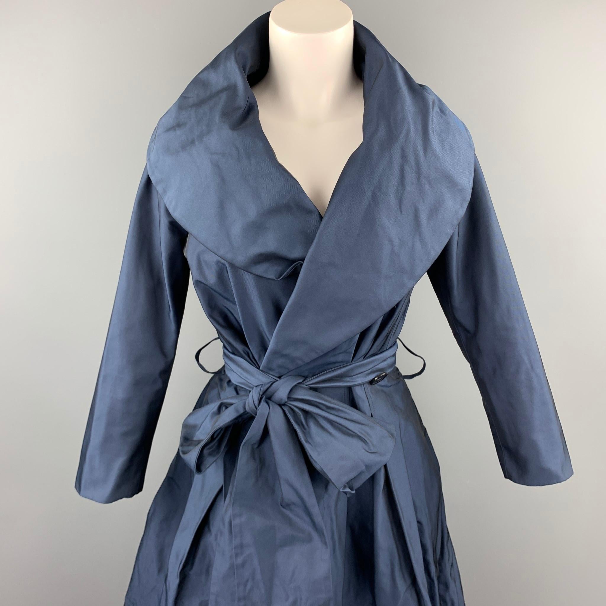 PAUW coat comes in a navy polyester featuring a shawl collar, belted, and a buttoned closure.

Good Pre-Owned Condition.
Marked: 0

Measurements:

Shoulder: 14.5 in. 
Bust: 34 in. 
Sleeve: 20 in. 
Length: 39 in.