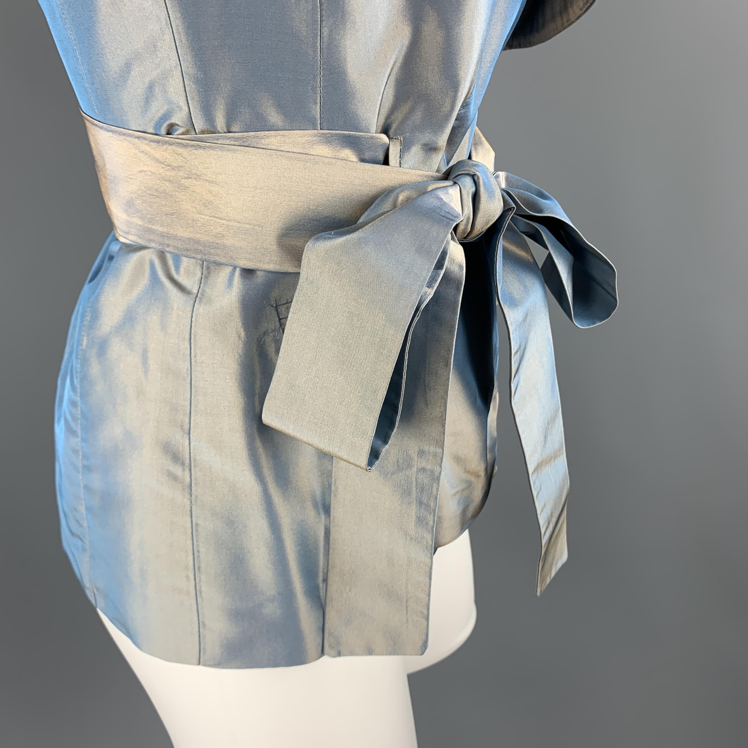 PAUW Size M Blue Iridescent Silk Taffeta Shawl Collar Wrap Jacket In Excellent Condition In San Francisco, CA