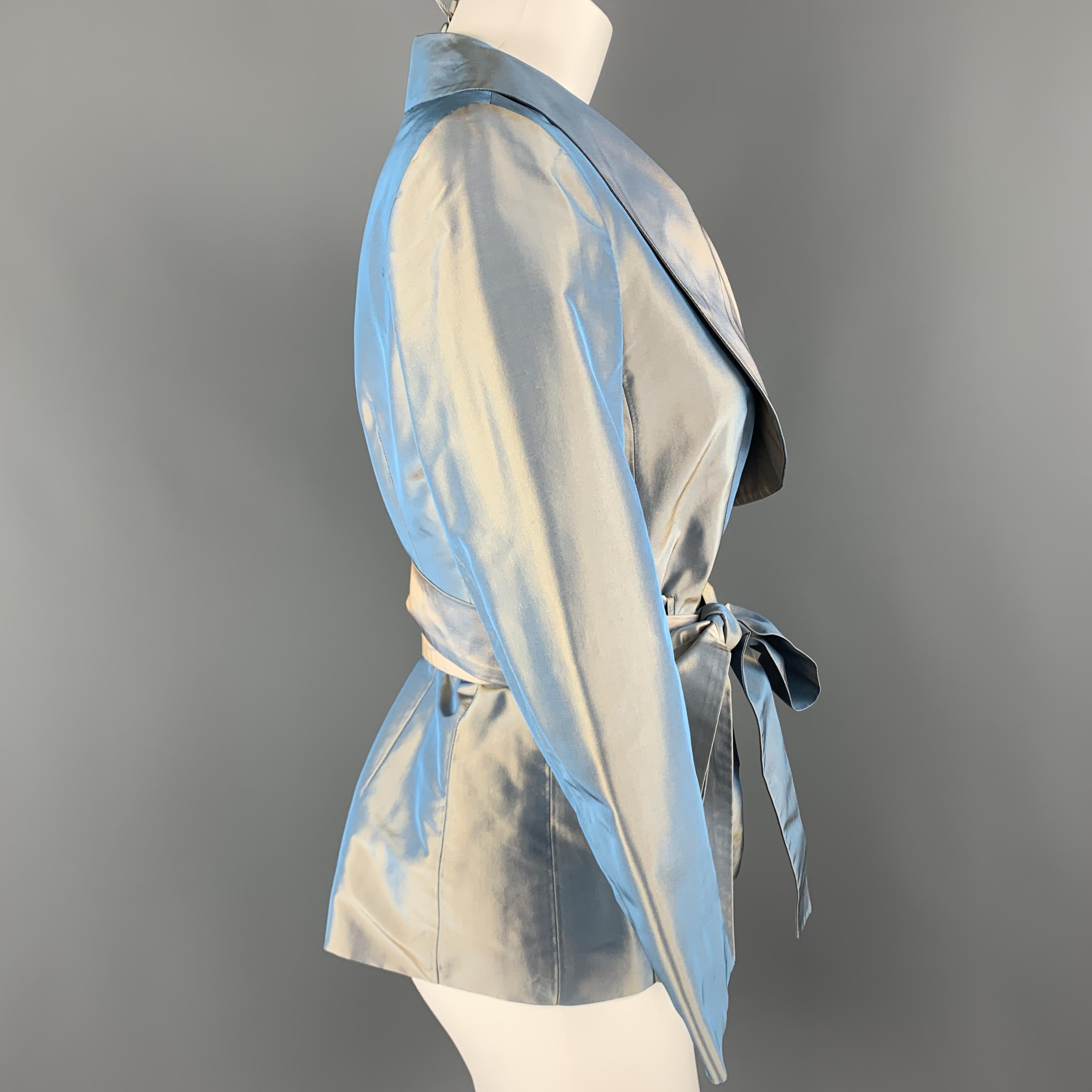 Women's PAUW Size M Blue Iridescent Silk Taffeta Shawl Collar Wrap Jacket