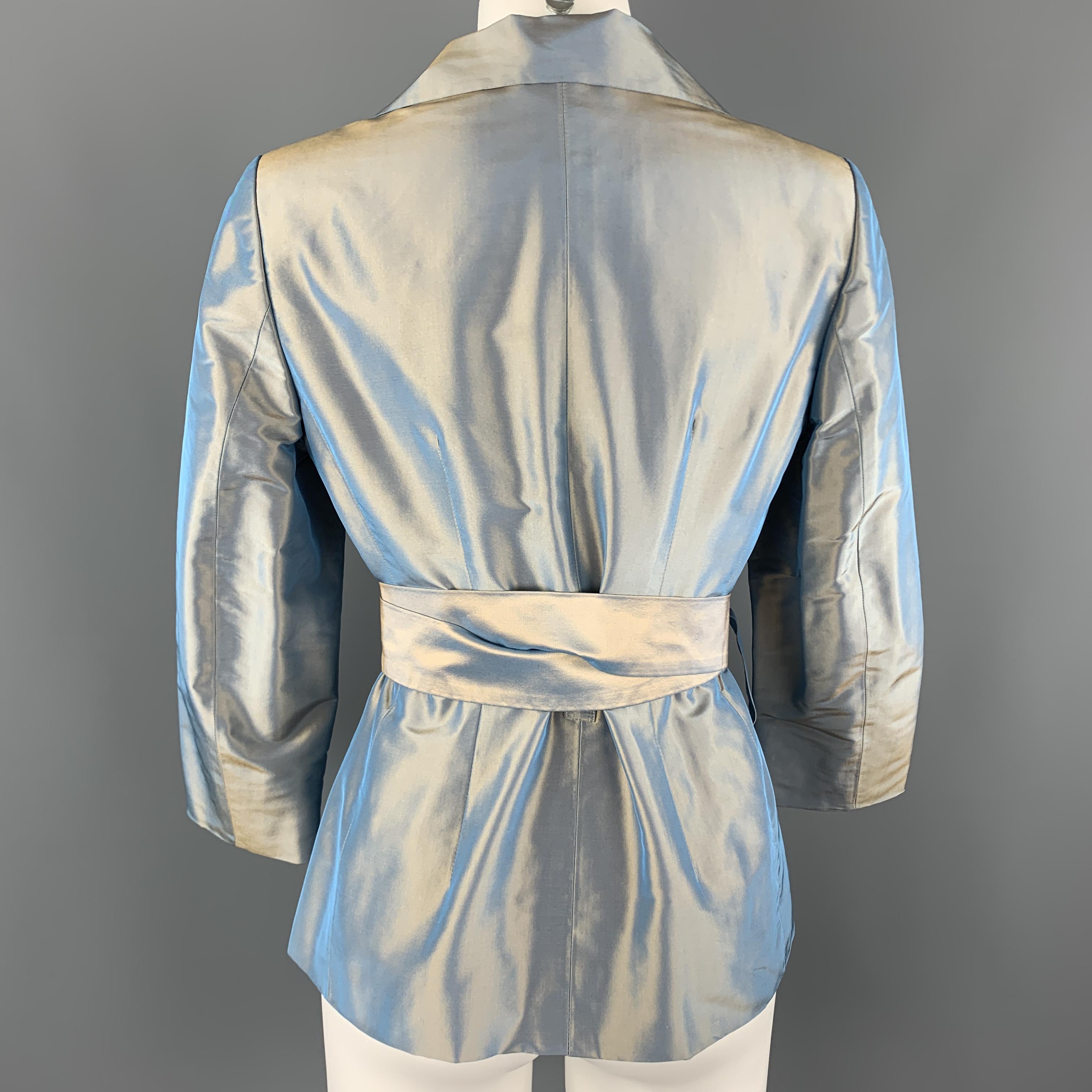 PAUW Size M Blue Iridescent Silk Taffeta Shawl Collar Wrap Jacket 1