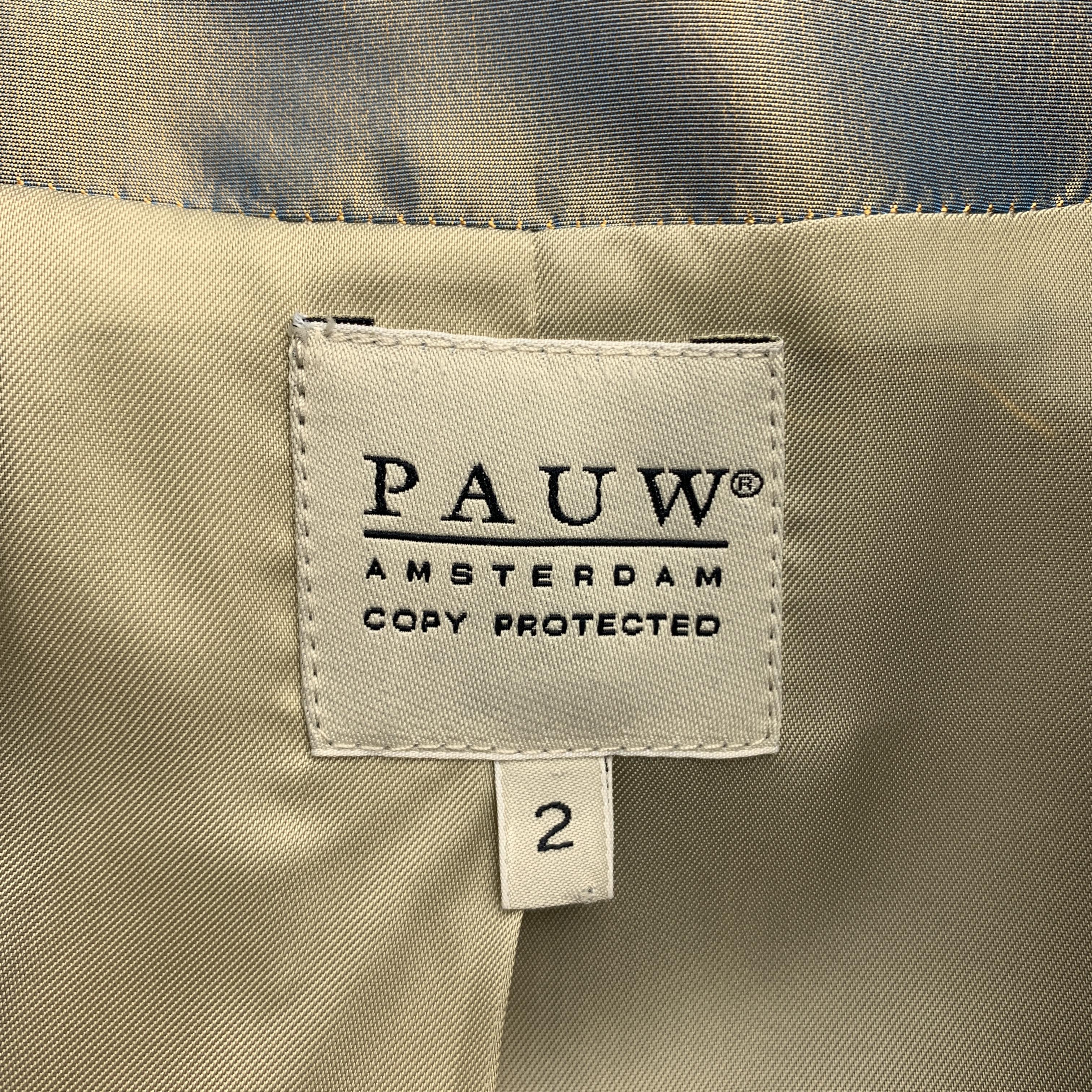 PAUW Size M Blue Iridescent Silk Taffeta Shawl Collar Wrap Jacket 2