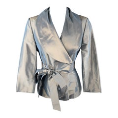 PAUW Size M Blue Iridescent Silk Taffeta Shawl Collar Wrap Jacket