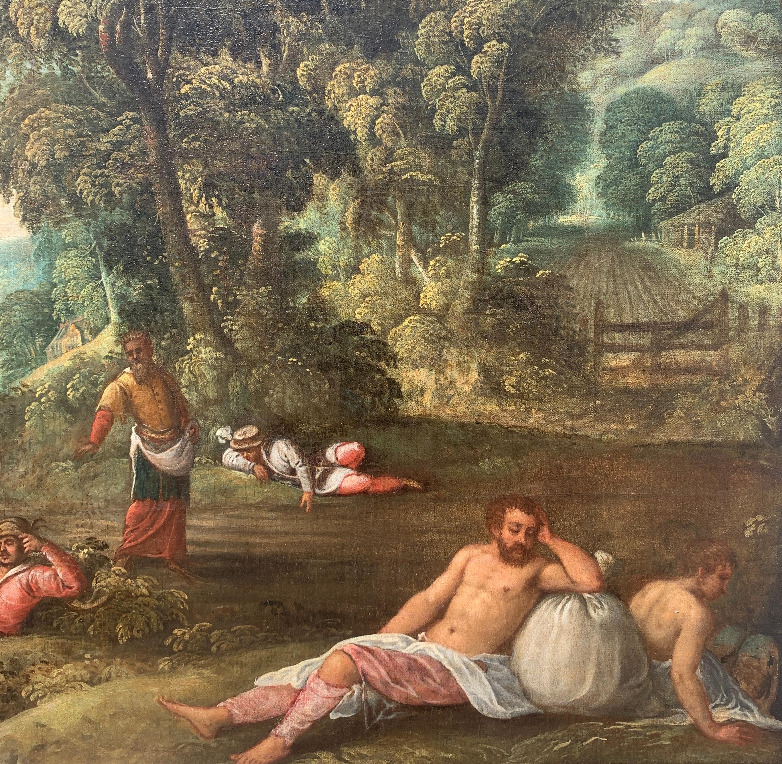 Pauwels Franck, bekannt als Paolo Fiammingo (Antwerpen um 1540 - Venedig 1596) - Gleichnis vom Teufel, der Reichtum sät.

93,5 x 88,5 cm ungerahmt, 105 x 102 cm gerahmt.

Öl auf Leinwand, Holzrahmen (nicht signiert).

- Eine kritische Anmerkung von