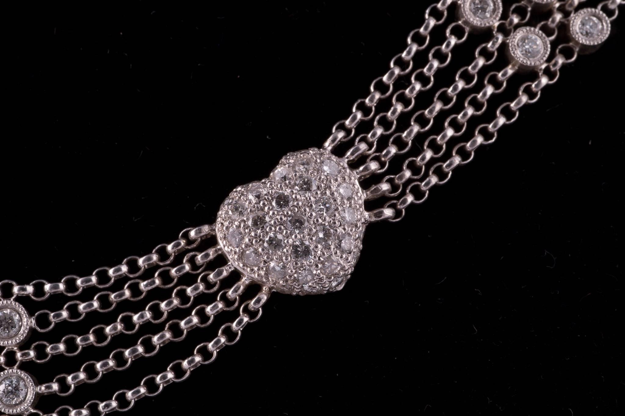 Contemporary Pavè Diamond Heart Necklace in White Gold