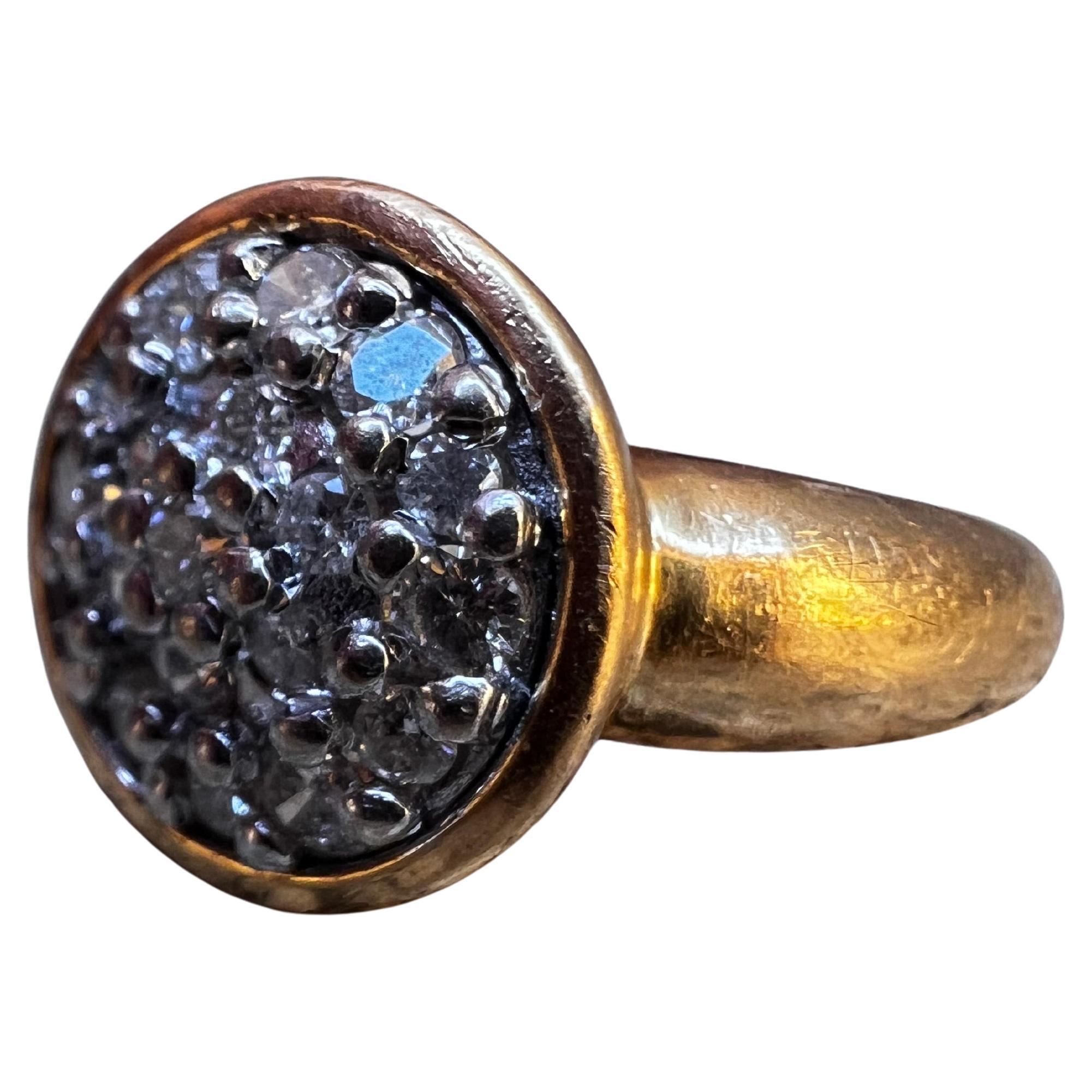 Anello con pavé di diamanti da 0,28 carati in oro giallo 18k Francia Vintage in vendita