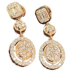 Pave 1.25 Carats F/VS1 Round Baguette Cut Diamonds Dangle Earrings 14K Rose Gold
