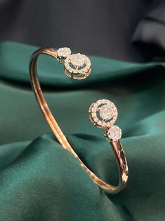 Pave 1.40 Cts F/VS1 Round Brilliant Cut Natural Diamonds Cuff Bracelet 14K Gold