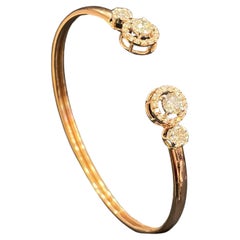 Pave 1.40 Cts F/VS1 Diamantes Redondos Brillantes Naturales Pulsera Brazalete Oro 14K