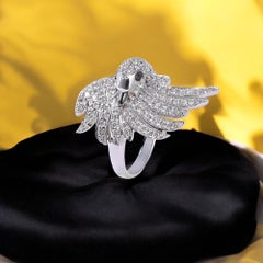 Pave 1.42 Cts F/VS1 Round Brilliant Cut Diamonds Peacock Cocktail Ring 18K Gold