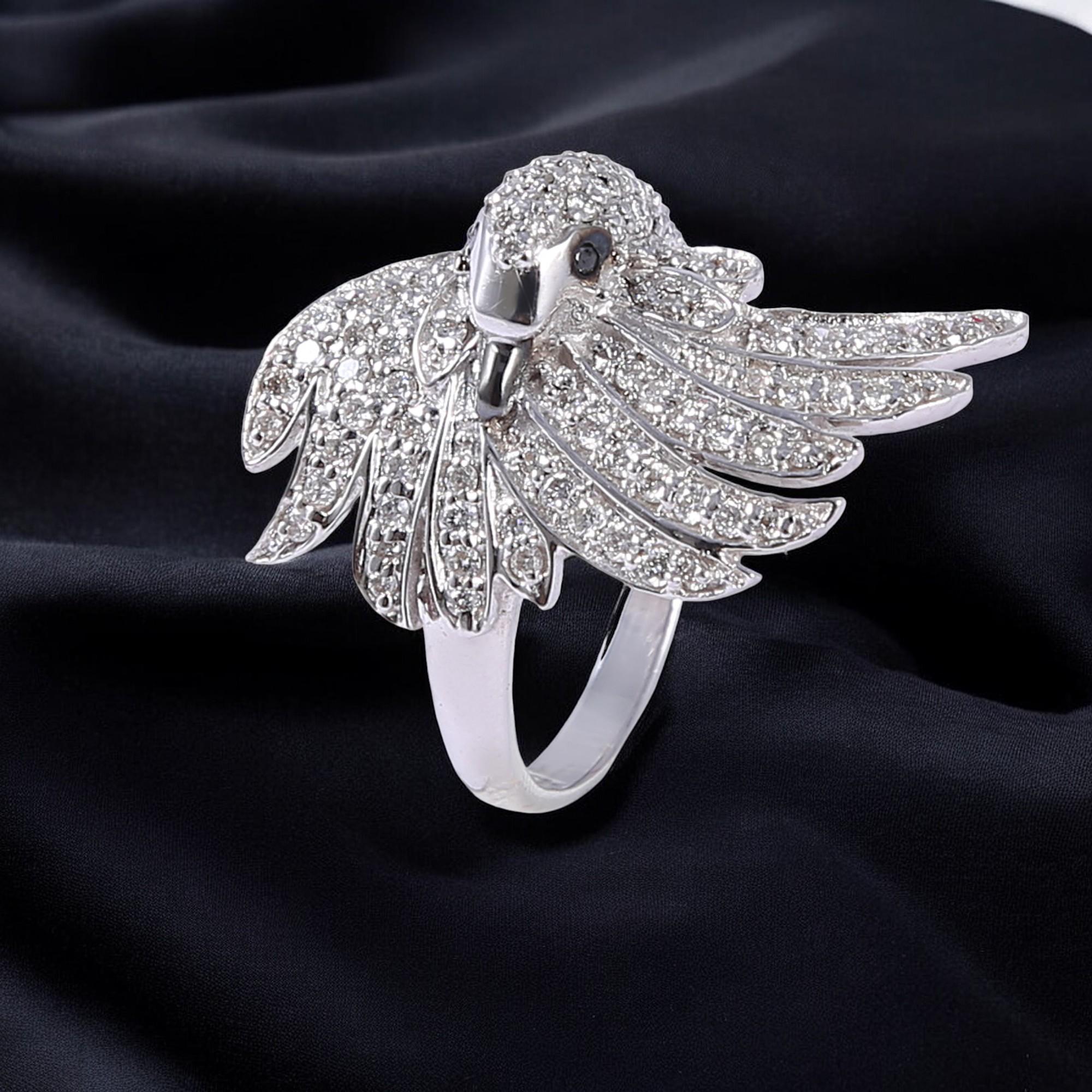 Pave 1.42 Cts F/VS1 Round Brilliant Cut Diamonds Peacock Cocktail Ring 18K Gold In New Condition For Sale In Massafra, IT