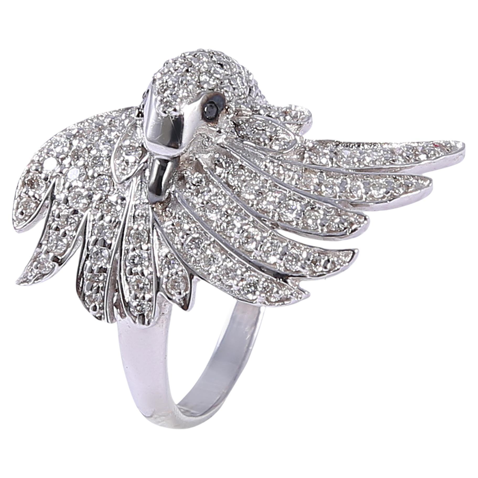 Pave 1.42 Cts F/VS1 Round Brilliant Cut Diamonds Peacock Cocktail Ring 18K Gold