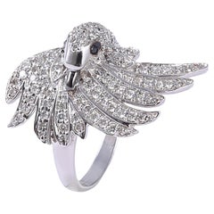 Pave 1.42 Cts F/VS1 Round Brilliant Cut Diamonds Peacock Cocktail Ring 18K Gold