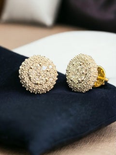 Pave 1.65 Cts F/VS1 Round Brilliant Diamonds Screw Stud Earrings 18K Yellow Gold