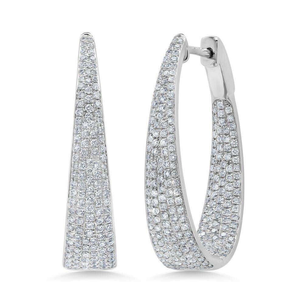 Pave 1.72 Total Carat Round Diamond White Gold Inside Out Oval Hoop Earrings In New Condition For Sale In Los Angeles, CA