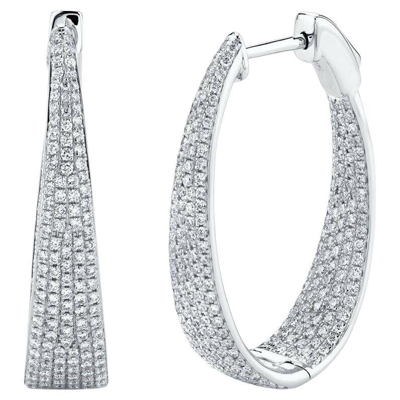 Pave 1.72 Total Carat Round Diamond White Gold Inside Out Oval Hoop Earrings