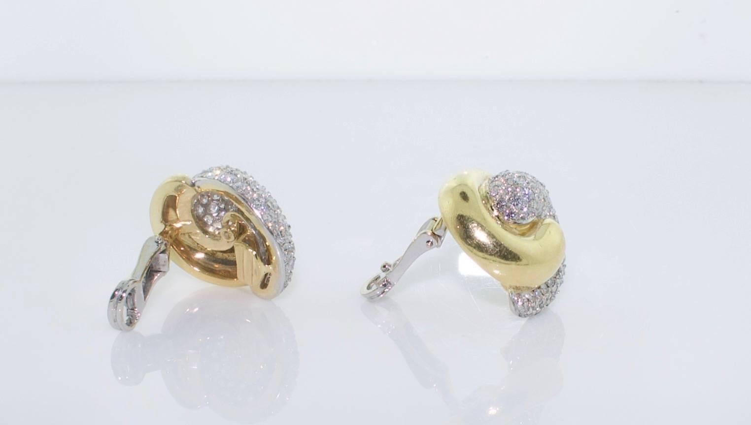 Pave' 18 Karat Yellow and White Gold Earrings In New Condition For Sale In Wailea, HI