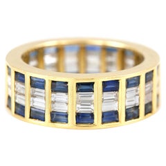 Pave 18 Karat Yellow Gold Wedding Band with Sapphires and Diamonds