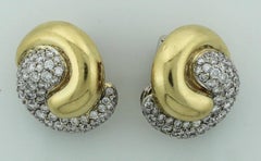 Pave' 18 Karat Yellow and White Gold Earrings