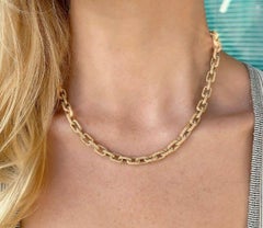 Pave 19.30 Carat Diamond Yellow Gold Paper Clip Oval Link Necklace