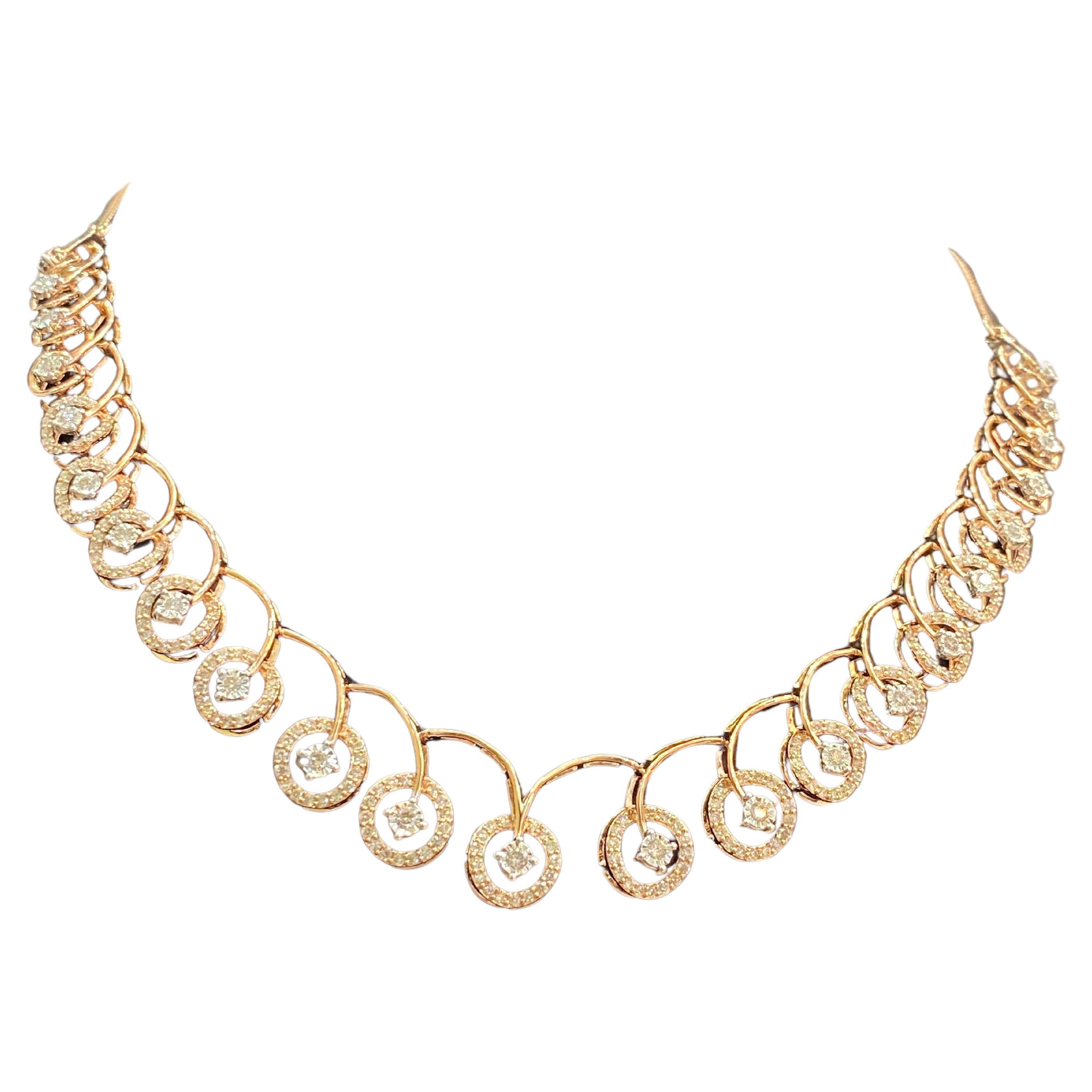 Collier de diamants naturels Pave 2.22 Cts F/VS1 Round Brilliant Cut 14K Rose Gold