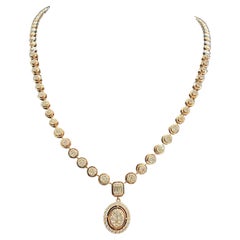 Collier en or rose 14 carats certifié F/VS1 avec diamants baguettes ronds pavés de 2,40 carats