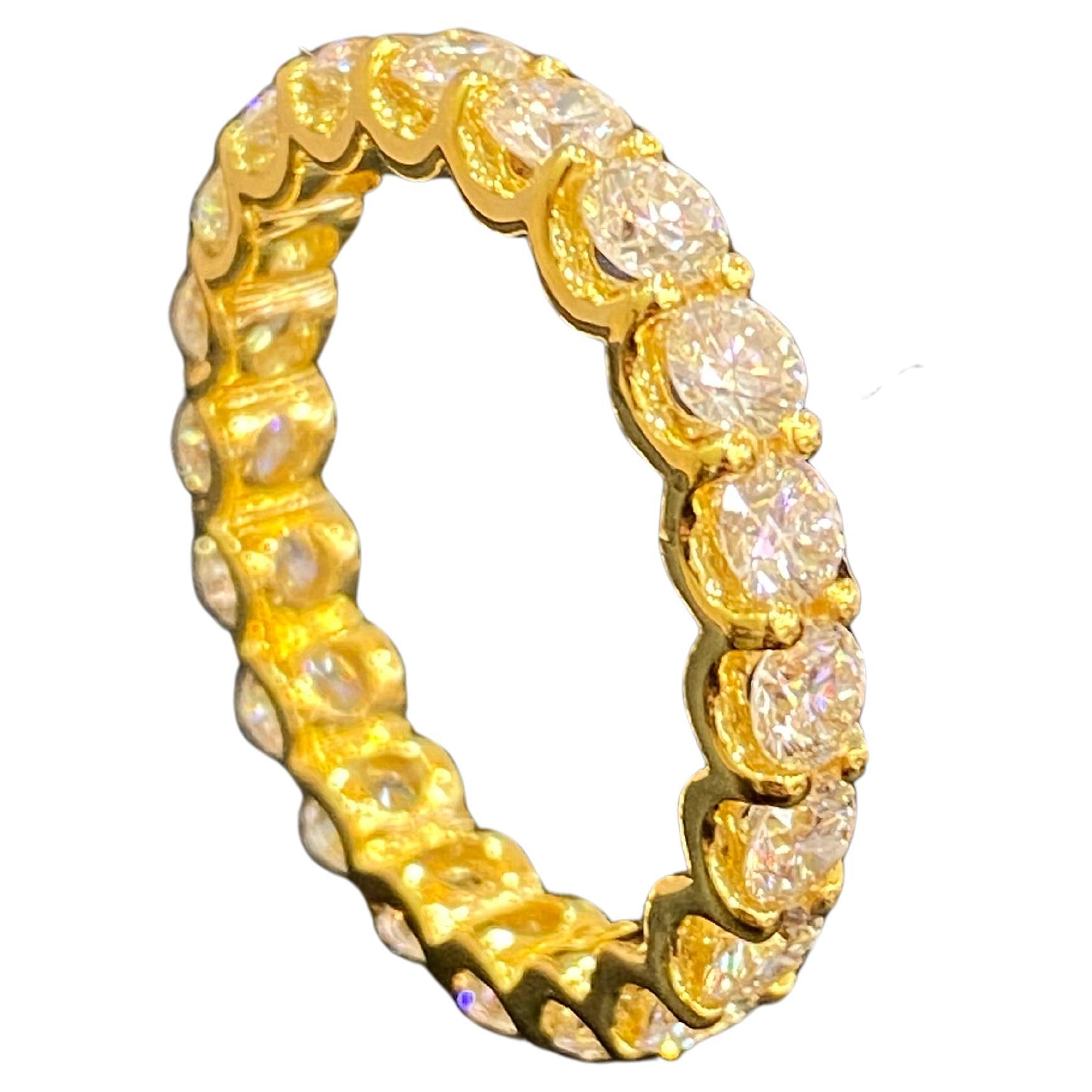 Pave 2.40 Cts F/VS1 Round Brilliant Diamonds Eternity Band Ring 18K Yellow Gold
