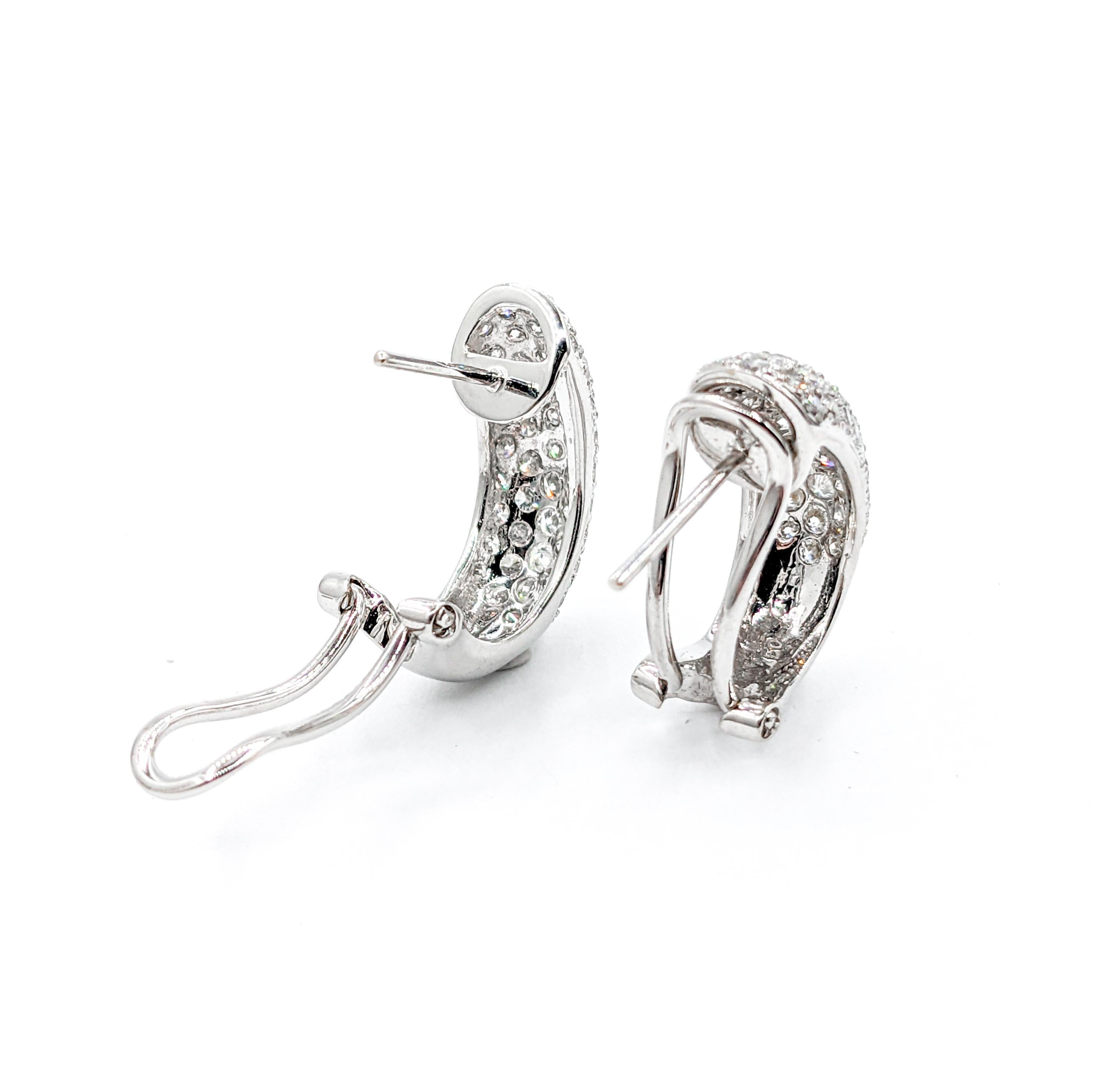Contemporary Pave 2ctw Diamond Huggie Hoops in White Gold For Sale