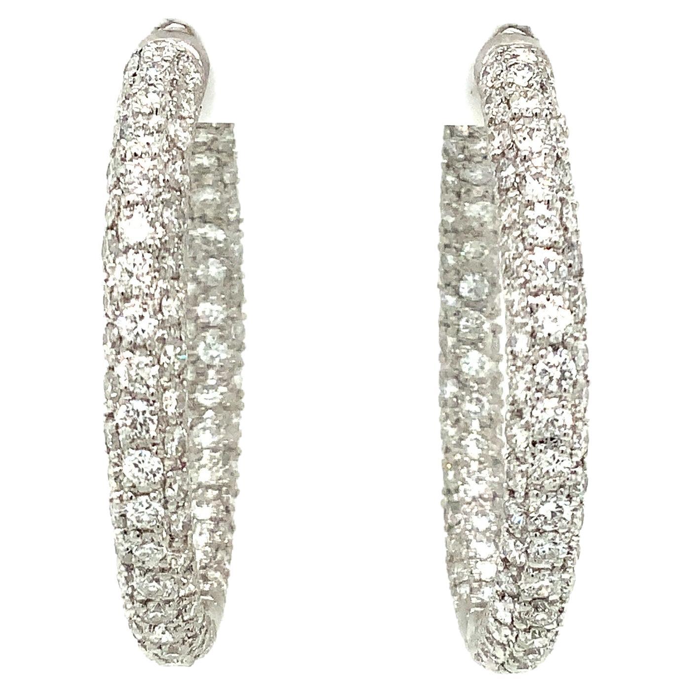 Pavé 3 Row Round Inside -Outside Diamond Hoop Earrings Set in 18K White Gold  For Sale
