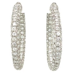 Boucles d'oreilles en or blanc 18 carats Pavé 3 rangs de diamants ronds intérieur-extérieur 